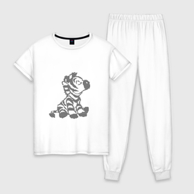Женская пижама хлопок с принтом Зебруша , 100% хлопок | брюки и футболка прямого кроя, без карманов, на брюках мягкая резинка на поясе и по низу штанин | animal | zebra | анимал | животные | зебра