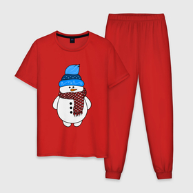 Мужская пижама хлопок с принтом Снеговик в шапочке в Тюмени, 100% хлопок | брюки и футболка прямого кроя, без карманов, на брюках мягкая резинка на поясе и по низу штанин
 | christmas | happy new year | merry christmas | new year | snowman | winter | зима | новогодние рисунки | новый год | подарок | рождество | с новым годом | снеговик
