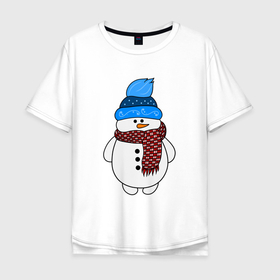 Мужская футболка хлопок Oversize с принтом Снеговик в шапочке в Петрозаводске, 100% хлопок | свободный крой, круглый ворот, “спинка” длиннее передней части | christmas | happy new year | merry christmas | new year | snowman | winter | зима | новогодние рисунки | новый год | подарок | рождество | с новым годом | снеговик