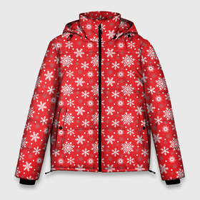 Мужская зимняя куртка 3D с принтом Снежинки (красный фон) в Тюмени, верх — 100% полиэстер; подкладка — 100% полиэстер; утеплитель — 100% полиэстер | длина ниже бедра, свободный силуэт Оверсайз. Есть воротник-стойка, отстегивающийся капюшон и ветрозащитная планка. 

Боковые карманы с листочкой на кнопках и внутренний карман на молнии. | merry christmas | дед мороз | ёлка | зима | мороз | новый год | подарок | праздник | рождество | с новым годом | сантаклаус | снег | снеговик | снегурочка | снежинки | снежные узоры | узоры