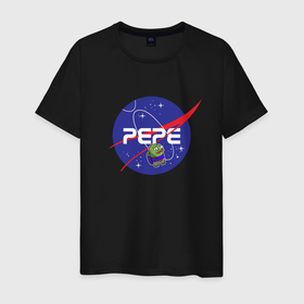 Мужская футболка хлопок с принтом Pepe   Pepe space   Nasa в Тюмени, 100% хлопок | прямой крой, круглый вырез горловины, длина до линии бедер, слегка спущенное плечо. | Тематика изображения на принте: frog pepe | mem | meme | nasa | peepo | pepe | pepe space | spacex | лягушка пепе | лягушонок | лягушонок пепе | пепе спейс