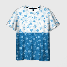 Мужская футболка 3D с принтом Светло Тёмные Снежинки в Санкт-Петербурге, 100% полиэфир | прямой крой, круглый вырез горловины, длина до линии бедер | merry christmas | дед мороз | ёлка | зима | мороз | новый год | подарок | праздник | рождество | с новым годом | сантаклаус | снег | снеговик | снегурочка | снежинки | снежные узоры | узоры