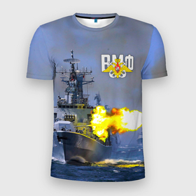 Мужская футболка 3D Slim с принтом Выстрел из крейсера в Новосибирске, 100% полиэстер с улучшенными характеристиками | приталенный силуэт, круглая горловина, широкие плечи, сужается к линии бедра | Тематика изображения на принте: army | армейка | армия | бф | вмс | вмф | военно морской флот | войска | герб | дкбф | знак | ксф | кчф | лого | мичман | море | морпех | морская пехота | морские силы | моряк | орел | подводник | россия | рф