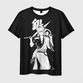 Мужская футболка 3D с принтом Гинтоки Саката  держит меч Гинтама в Курске, 100% полиэфир | прямой крой, круглый вырез горловины, длина до линии бедер | anime | gentama | gintama | gintoki | аниме | гентама | гинтама | гинтоки