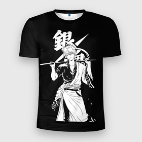 Мужская футболка 3D Slim с принтом Гинтоки Саката  держит меч Гинтама в Кировске, 100% полиэстер с улучшенными характеристиками | приталенный силуэт, круглая горловина, широкие плечи, сужается к линии бедра | anime | gentama | gintama | gintoki | аниме | гентама | гинтама | гинтоки