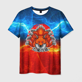 Мужская футболка 3D с принтом Огненная лисичка в Санкт-Петербурге, 100% полиэфир | прямой крой, круглый вырез горловины, длина до линии бедер | лиса | лисица | лисичка | огненная лиса | огонь
