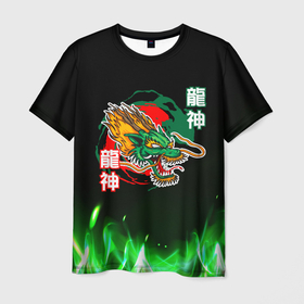 Мужская футболка 3D с принтом Китайский огненный дракон в Белгороде, 100% полиэфир | прямой крой, круглый вырез горловины, длина до линии бедер | dragon | japan | дракон | китай | китайский дракон | япония
