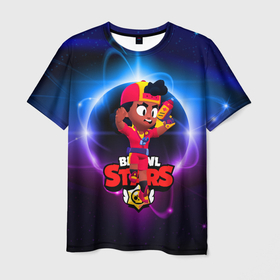 Мужская футболка 3D с принтом Мэг Brawl Stars прыжок в космосе в Санкт-Петербурге, 100% полиэфир | прямой крой, круглый вырез горловины, длина до линии бедер | brawl | brawl stars | brawlstars | mec | meg | бравл | бравлстарс | мег | мек | мэг | мэк