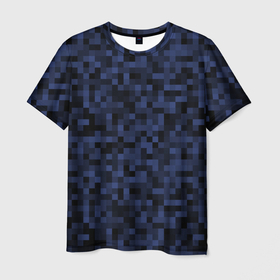 Мужская футболка 3D с принтом Темная пиксельная абстракция в Новосибирске, 100% полиэфир | прямой крой, круглый вырез горловины, длина до линии бедер | pixel art | pixels | абстрактный | абстракция | пиксели | пиксель арт | пиксельный | почти черный | темно синий