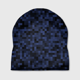 Шапка 3D с принтом Темная пиксельная абстракция в Белгороде, 100% полиэстер | универсальный размер, печать по всей поверхности изделия | pixel art | pixels | абстрактный | абстракция | пиксели | пиксель арт | пиксельный | почти черный | темно синий