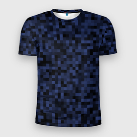 Мужская футболка 3D Slim с принтом Темная пиксельная абстракция в Петрозаводске, 100% полиэстер с улучшенными характеристиками | приталенный силуэт, круглая горловина, широкие плечи, сужается к линии бедра | pixel art | pixels | абстрактный | абстракция | пиксели | пиксель арт | пиксельный | почти черный | темно синий