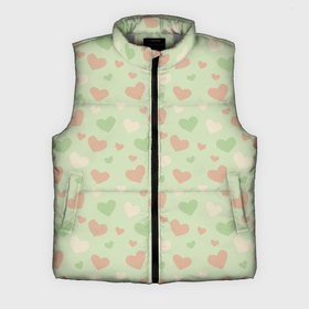 Мужской жилет утепленный 3D с принтом Сердечки на светло зеленом фоне в Курске,  |  | hearts | love | valentines day | белый | день влюбленных | зеленый | красный | любовь | сердечки | сердце