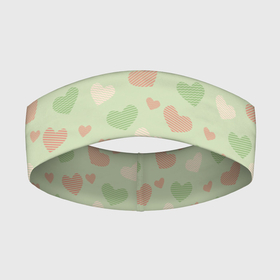 Повязка на голову 3D с принтом Сердечки на светло зеленом фоне в Петрозаводске,  |  | hearts | love | valentines day | белый | день влюбленных | зеленый | красный | любовь | сердечки | сердце