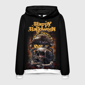 Мужская толстовка 3D с принтом Черный ворон на Хэллоуин в Петрозаводске, 100% полиэстер | двухслойный капюшон со шнурком для регулировки, мягкие манжеты на рукавах и по низу толстовки, спереди карман-кенгуру с мягким внутренним слоем. | black raven | cursed forest | halloween | happy halloween | holiday | red eye | skull and bones | yellow moon | желтая луна | красный глаз | праздник | проклятый лес | хэллоуин | череп и кости | черный ворон