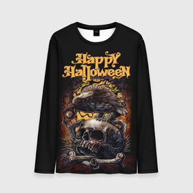 Мужской лонгслив 3D с принтом Черный ворон на Хэллоуин в Петрозаводске, 100% полиэстер | длинные рукава, круглый вырез горловины, полуприлегающий силуэт | Тематика изображения на принте: black raven | cursed forest | halloween | happy halloween | holiday | red eye | skull and bones | yellow moon | желтая луна | красный глаз | праздник | проклятый лес | хэллоуин | череп и кости | черный ворон
