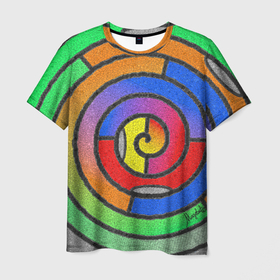 Мужская футболка 3D с принтом Маечная спираль (мозаика) в Санкт-Петербурге, 100% полиэфир | прямой крой, круглый вырез горловины, длина до линии бедер | magobato | вращение | калейлоскоп | мозаика | разнцветный | спираль