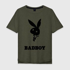 Мужская футболка хлопок Oversize с принтом BAD BOY PLAYBOY в Белгороде, 100% хлопок | свободный крой, круглый ворот, “спинка” длиннее передней части | bad | boy | love | man | playboy | rabbit | бой | бэд | кролик | любовь | мужчинам | надписи | парень | плейбой