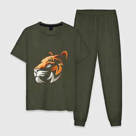 Мужская пижама хлопок с принтом Tiger Cute в Белгороде, 100% хлопок | брюки и футболка прямого кроя, без карманов, на брюках мягкая резинка на поясе и по низу штанин
 | 2022 | animal | cat | lion | tiger | год тигра | животные | зверь | зубы | кот | кошка | лев | охотник | полосатый | природа | тигр | тигренок | тигрица | хищник