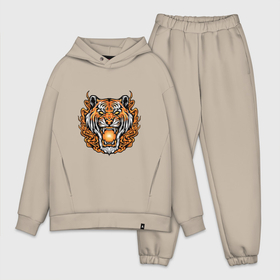 Мужской костюм хлопок OVERSIZE с принтом Magic   Tiger ,  |  | Тематика изображения на принте: 2022 | animal | cat | lion | tiger | год тигра | животные | зверь | зубы | кот | кошка | лев | охотник | полосатый | природа | тигр | тигренок | тигрица | хищник