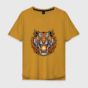 Мужская футболка хлопок Oversize с принтом Magic   Tiger в Курске, 100% хлопок | свободный крой, круглый ворот, “спинка” длиннее передней части | 2022 | animal | cat | lion | tiger | год тигра | животные | зверь | зубы | кот | кошка | лев | охотник | полосатый | природа | тигр | тигренок | тигрица | хищник