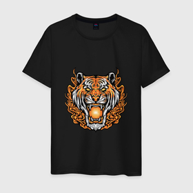 Мужская футболка хлопок с принтом Magic   Tiger в Екатеринбурге, 100% хлопок | прямой крой, круглый вырез горловины, длина до линии бедер, слегка спущенное плечо. | 2022 | animal | cat | lion | tiger | год тигра | животные | зверь | зубы | кот | кошка | лев | охотник | полосатый | природа | тигр | тигренок | тигрица | хищник