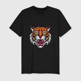 Мужская футболка хлопок Slim с принтом Style   Tiger в Белгороде, 92% хлопок, 8% лайкра | приталенный силуэт, круглый вырез ворота, длина до линии бедра, короткий рукав | 2022 | animal | cat | lion | tiger | год тигра | животные | зверь | зубы | кот | кошка | лев | охотник | полосатый | природа | тигр | тигренок | тигрица | хищник