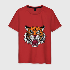Мужская футболка хлопок с принтом Style   Tiger в Екатеринбурге, 100% хлопок | прямой крой, круглый вырез горловины, длина до линии бедер, слегка спущенное плечо. | 2022 | animal | cat | lion | tiger | год тигра | животные | зверь | зубы | кот | кошка | лев | охотник | полосатый | природа | тигр | тигренок | тигрица | хищник