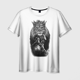 Мужская футболка 3D с принтом Лев Король в Курске, 100% полиэфир | прямой крой, круглый вырез горловины, длина до линии бедер | animals | вмиреживотных | животные | животныймир | звери | зверь | король | лев | питомец | природа