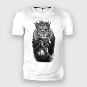 Мужская футболка 3D Slim с принтом Лев Король в Белгороде, 100% полиэстер с улучшенными характеристиками | приталенный силуэт, круглая горловина, широкие плечи, сужается к линии бедра | animals | вмиреживотных | животные | животныймир | звери | зверь | король | лев | питомец | природа