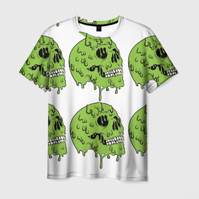 Мужская футболка 3D с принтом Кислотный Череп) в Тюмени, 100% полиэфир | прямой крой, круглый вырез горловины, длина до линии бедер | Тематика изображения на принте: acidic | skull | зеленый череп | кислота | кислотный череп