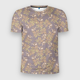 Мужская футболка 3D Slim с принтом цветочный принт с лилиями в Новосибирске, 100% полиэстер с улучшенными характеристиками | приталенный силуэт, круглая горловина, широкие плечи, сужается к линии бедра | 
