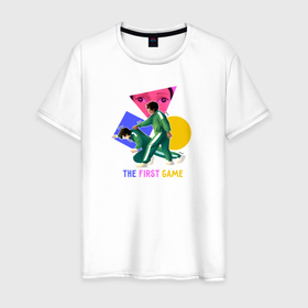 Мужская футболка хлопок с принтом The first game в Тюмени, 100% хлопок | прямой крой, круглый вырез горловины, длина до линии бедер, слегка спущенное плечо. | герои | друзья | игра | кальмар | мужчины