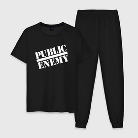 Мужская пижама хлопок с принтом Public Enemy logo , 100% хлопок | брюки и футболка прямого кроя, без карманов, на брюках мягкая резинка на поясе и по низу штанин
 | arnold schwarzenegger | hip hop | john connor | music | public enemy | rap | terminator | арнольд шварценеггер | враг общества | джон коннор | лого | музыка | рэп | терминатор | хип хоп