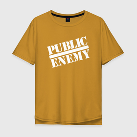 Мужская футболка хлопок Oversize с принтом Public Enemy logo , 100% хлопок | свободный крой, круглый ворот, “спинка” длиннее передней части | Тематика изображения на принте: arnold schwarzenegger | hip hop | john connor | music | public enemy | rap | terminator | арнольд шварценеггер | враг общества | джон коннор | лого | музыка | рэп | терминатор | хип хоп