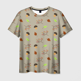 Мужская футболка 3D с принтом AUTUMN MOOD в Белгороде, 100% полиэфир | прямой крой, круглый вырез горловины, длина до линии бедер | Тематика изображения на принте: грибы | дождь | листья | осень | рябина
