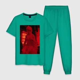 Мужская пижама хлопок с принтом Great night city в Новосибирске, 100% хлопок | брюки и футболка прямого кроя, без карманов, на брюках мягкая резинка на поясе и по низу штанин
 | Тематика изображения на принте: бюст | грудь | девушка | женщина | красный цвет | неоновые огни | скульптура | современный стиль | статуя | уличный стиль