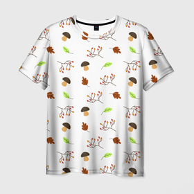 Мужская футболка 3D с принтом AUTUMN MOTIFS в Белгороде, 100% полиэфир | прямой крой, круглый вырез горловины, длина до линии бедер | Тематика изображения на принте: autumn | грибы | листья | осень | рябина | сентябрь