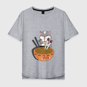 Мужская футболка хлопок Oversize с принтом Похититель рамена  | Хомяк , 100% хлопок | свободный крой, круглый ворот, “спинка” длиннее передней части | живая лапша | лапша в миске | лапша и палочки | хомяк ест лапшу | хомяк рядом с миской | японская лапша | японский рамен