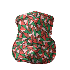 Бандана-труба 3D с принтом Абстракция из красных и зеленых треугольников в Санкт-Петербурге, 100% полиэстер, ткань с особыми свойствами — Activecool | плотность 150‒180 г/м2; хорошо тянется, но сохраняет форму | abstraction | lines | triangles | абстракция | зеленый | коричневый | красный | линии | молодежный | розовый | треугольники | узор | фигуры
