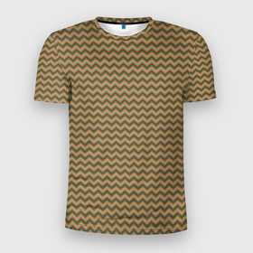 Мужская футболка 3D Slim с принтом Абстракция разноцветные зигзаги в Курске, 100% полиэстер с улучшенными характеристиками | приталенный силуэт, круглая горловина, широкие плечи, сужается к линии бедра | abstraction | triangles | zigzags | абстракция | зеленый | зигзаги | коричневый | линии | молодежный | оранжевый | треугольники | узор