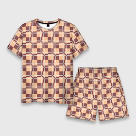Мужской костюм с шортами 3D с принтом Коричневые и бежевые квадраты с линями в Курске,  |  | abstraction | lines | squares | абстракция | бежевый | квадраты | линии | молодежный | узор | фигуры коричневый