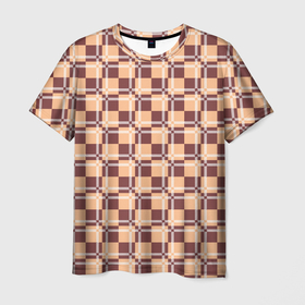 Мужская футболка 3D с принтом Коричневые и бежевые квадраты с линями в Курске, 100% полиэфир | прямой крой, круглый вырез горловины, длина до линии бедер | abstraction | lines | squares | абстракция | бежевый | квадраты | линии | молодежный | узор | фигуры коричневый