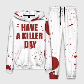 Мужской костюм 3D с принтом blood have a killer day Dexter в Белгороде, 100% полиэстер | Манжеты и пояс оформлены тканевой резинкой, двухслойный капюшон со шнурком для регулировки, карманы спереди | blood | dexter | have a killer day | брызги крови | декстер | кровь | правосудие декстера | хэллоуин