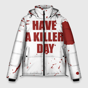 Мужская зимняя куртка 3D с принтом blood have a killer day Dexter в Новосибирске, верх — 100% полиэстер; подкладка — 100% полиэстер; утеплитель — 100% полиэстер | длина ниже бедра, свободный силуэт Оверсайз. Есть воротник-стойка, отстегивающийся капюшон и ветрозащитная планка. 

Боковые карманы с листочкой на кнопках и внутренний карман на молнии. | Тематика изображения на принте: blood | dexter | have a killer day | брызги крови | декстер | кровь | правосудие декстера | хэллоуин