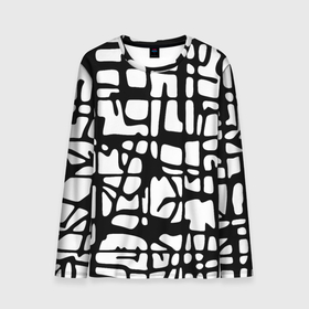 Мужской лонгслив 3D с принтом Черно Белый мотив Cantabrigiensia, подходящий для раскрашивания вручную в Новосибирске, 100% полиэстер | длинные рукава, круглый вырез горловины, полуприлегающий силуэт | креативный шум | модный и пестрый | орнамент | раскраска | стильный мотив | чб | черно белое | элегантный