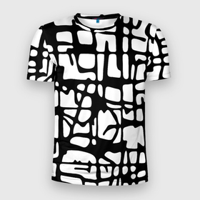Мужская футболка 3D Slim с принтом Черно Белый мотив Cantabrigiensia, подходящий для раскрашивания вручную в Белгороде, 100% полиэстер с улучшенными характеристиками | приталенный силуэт, круглая горловина, широкие плечи, сужается к линии бедра | креативный шум | модный и пестрый | орнамент | раскраска | стильный мотив | чб | черно белое | элегантный