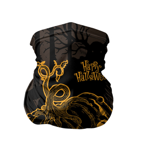 Бандана-труба 3D с принтом Зубастая тыква на Хэллоуин в Кировске, 100% полиэстер, ткань с особыми свойствами — Activecool | плотность 150‒180 г/м2; хорошо тянется, но сохраняет форму | dark forest | fangs | fear | halloween | happy halloween | holiday | night monster | toothy pumpkin | зубастая тыква | клыки | мрачный лес | ночное чудовище | праздник | хэллоуин