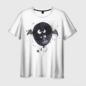 Мужская футболка 3D с принтом Шарик летайка (белый, полиэстер) в Кировске, 100% полиэфир | прямой крой, круглый вырез горловины, длина до линии бедер | fun | helloween | party | scary | вечеринка | день | духи | мрачно | оригинальный | подарок | праздник | привидение | пугать | святые | тыква | ужас | хэллоуин | черный | шарик