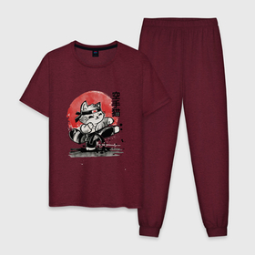 Мужская пижама хлопок с принтом Кот каратист , 100% хлопок | брюки и футболка прямого кроя, без карманов, на брюках мягкая резинка на поясе и по низу штанин
 | Тематика изображения на принте: боевые искусства | каратэ | кот | котенок | япония