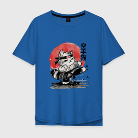 Мужская футболка хлопок Oversize с принтом Кот каратист в Екатеринбурге, 100% хлопок | свободный крой, круглый ворот, “спинка” длиннее передней части | боевые искусства | каратэ | кот | котенок | япония